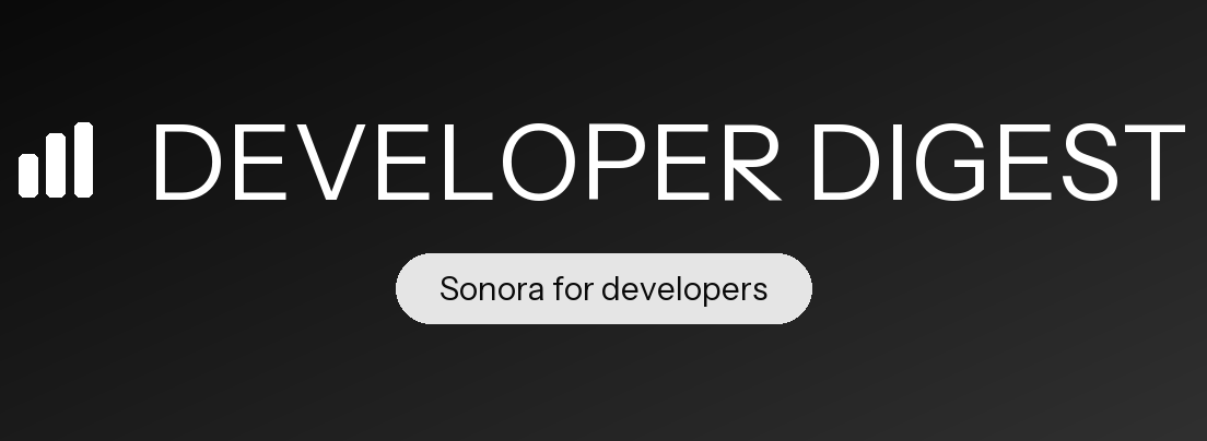A dark banner reading Developer Digest beside a white equalizer glyph, with a pill that says Sonora for developers